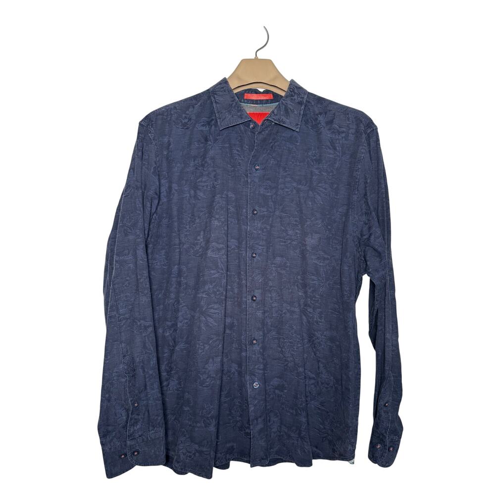 Tommy Bahama Long Sleeve Floral Shirt Navy Size XL Cotton Island Modern Fit